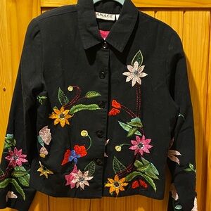 Anage Black Embroidered Floral Jacket